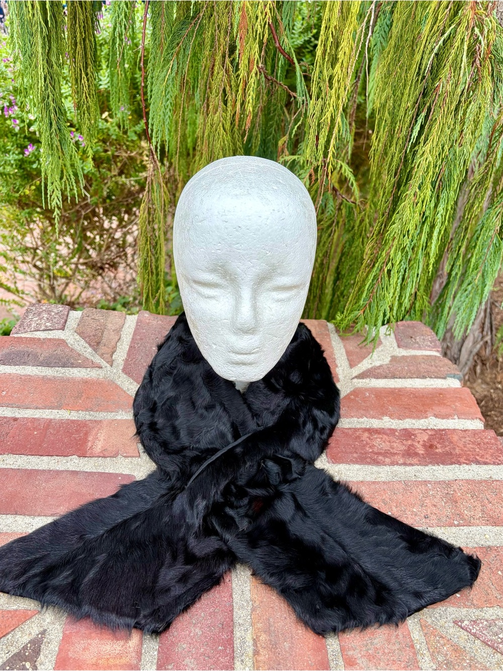 Genuine Black Fur Scarf Astrakhan Flat Pile Unisex 42”Long